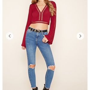 Cut out Bell Sleeve Crop Top